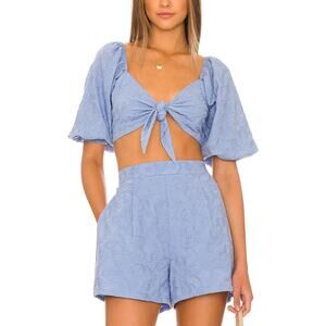 Minkpink 'Geneva' Blue Linen Paisley Crop Top Size S